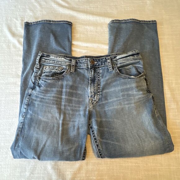 Silver Jeans Co Zac Relaxed‎ Straight Leg Jeans Mens 35/32 Blue Fade - Picture 3 of 12